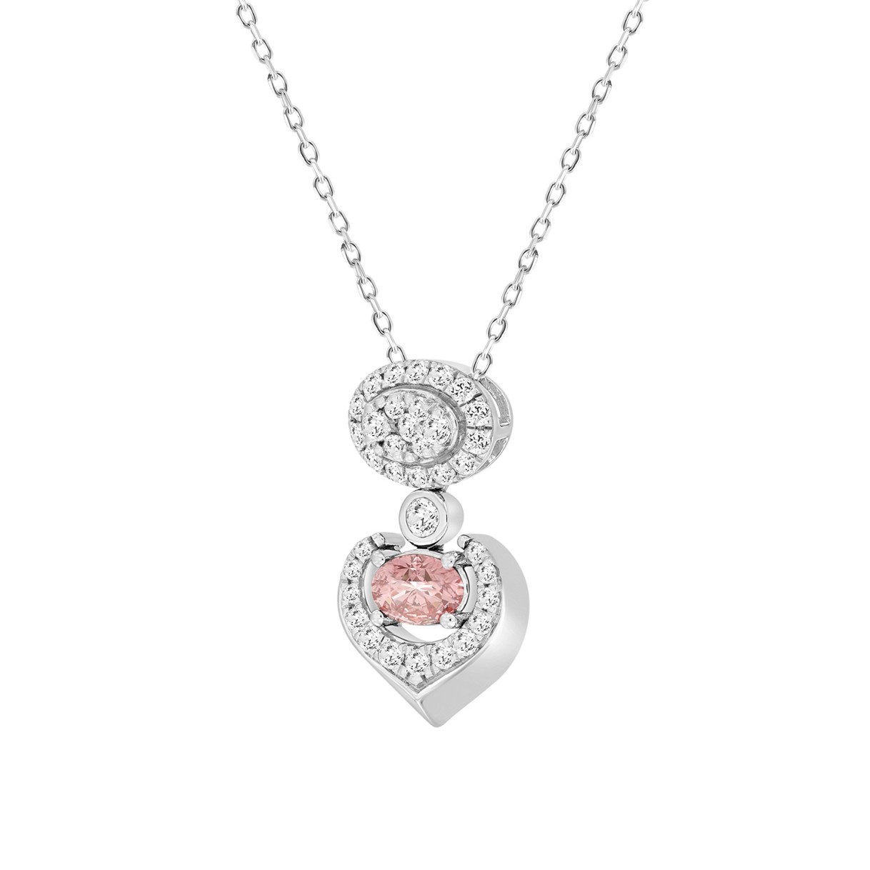 ETERNAL BLUSH COLLECTION LADIES PENDANT 1CT ROUND/OVAL DIAMOND 14K WHITE GOLD WITH CHAIN (CENTER STONE PINK OVAL DIAMOND 1/2CT)