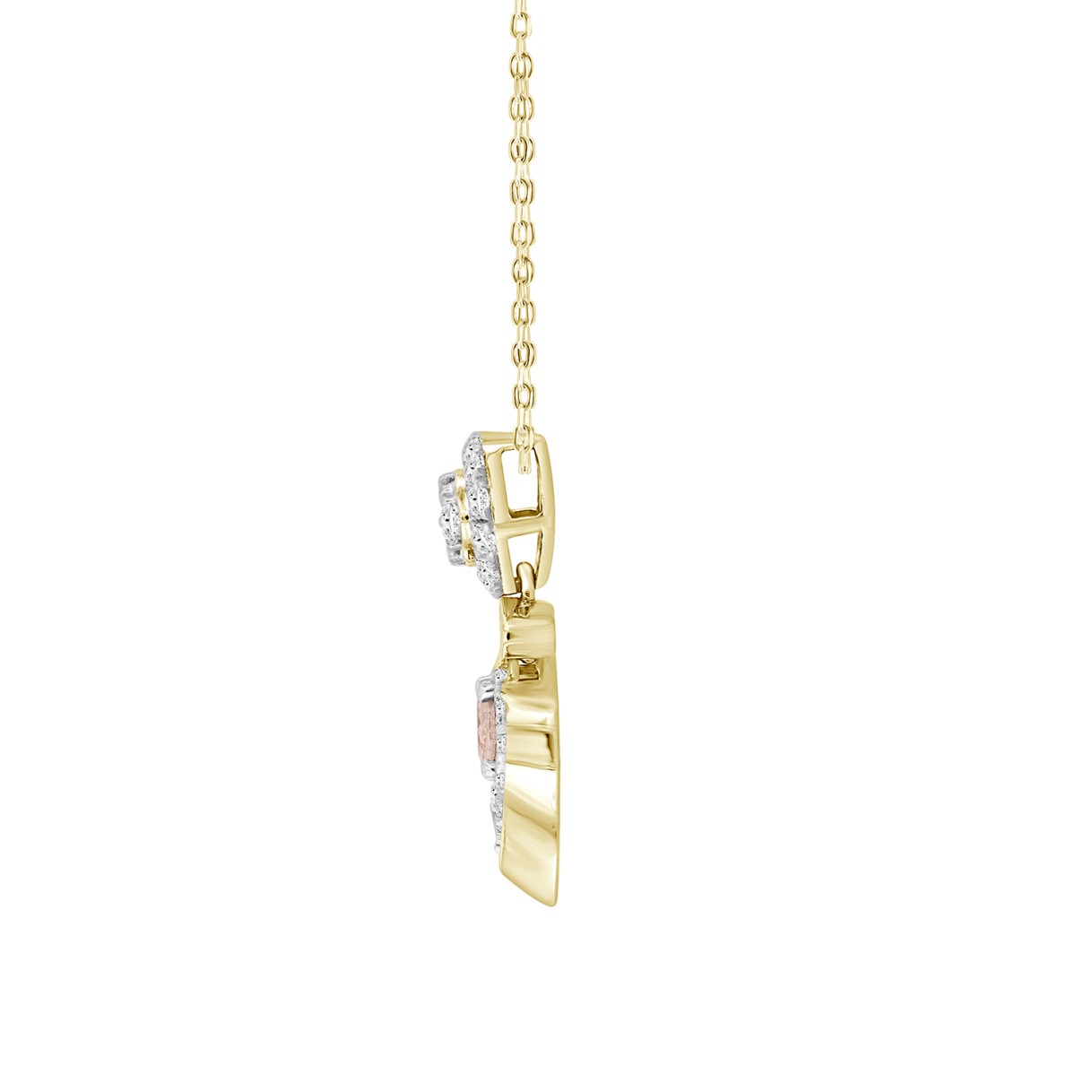 ETERNAL BLUSH COLLECTION LADIES PENDANT 1CT ROUND/OVAL DIAMOND 14K YELLOW GOLD WITH CHAIN (CENTER STONE PINK OVAL DIAMOND 1/2CT)