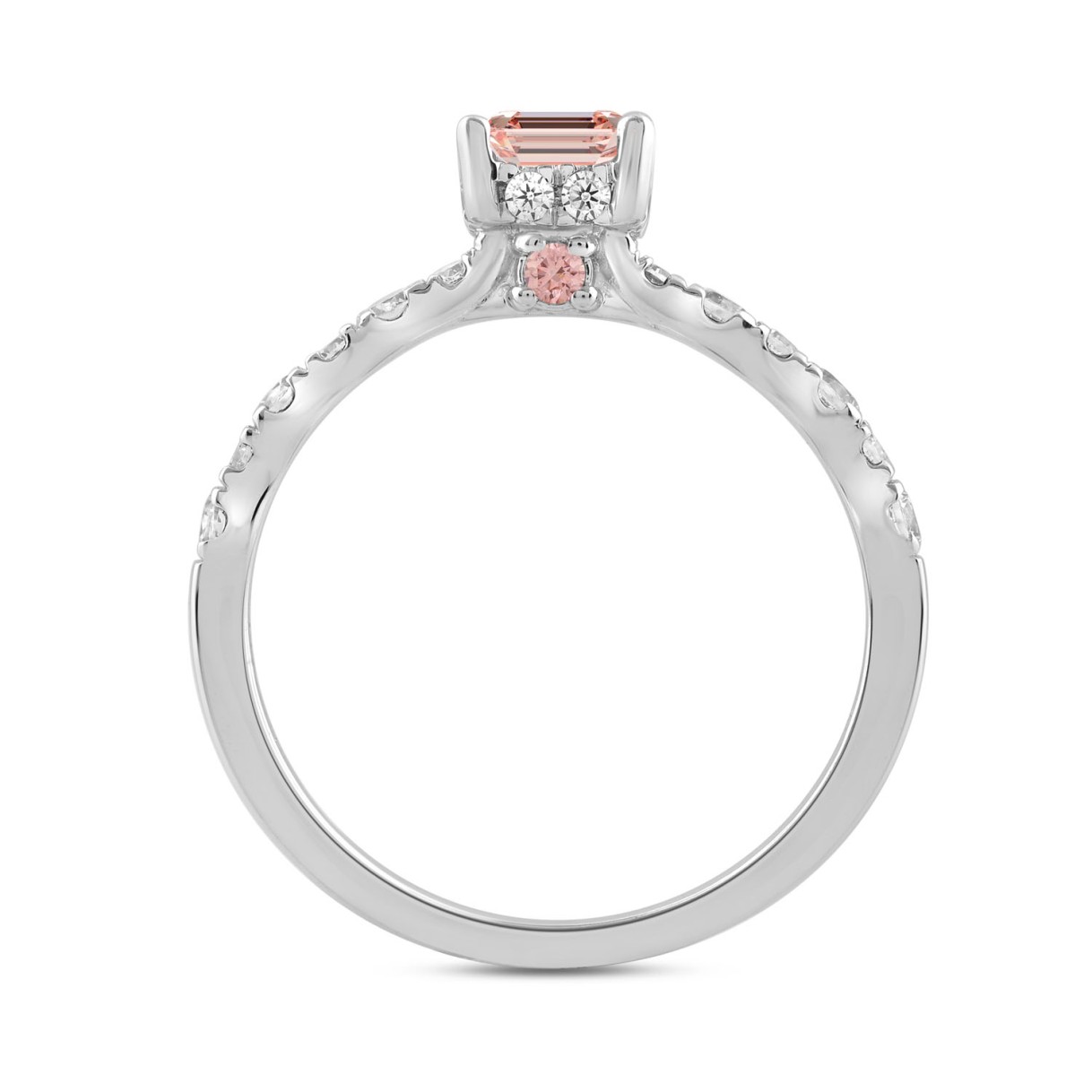ETERNAL BLUSH COLLECTION LADIES RING 1 1/2CT ROUND/EMERALD DIAMOND 14K WHITE GOLD (CENTER STONE PINK EMERALD DIAMOND 1CT)