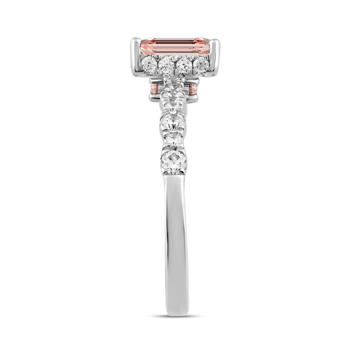 ETERNAL BLUSH COLLECTION LADIES RING 1 1/2CT ROUND/EMERALD DIAMOND 14K WHITE GOLD (CENTER STONE PINK EMERALD DIAMOND 1CT)