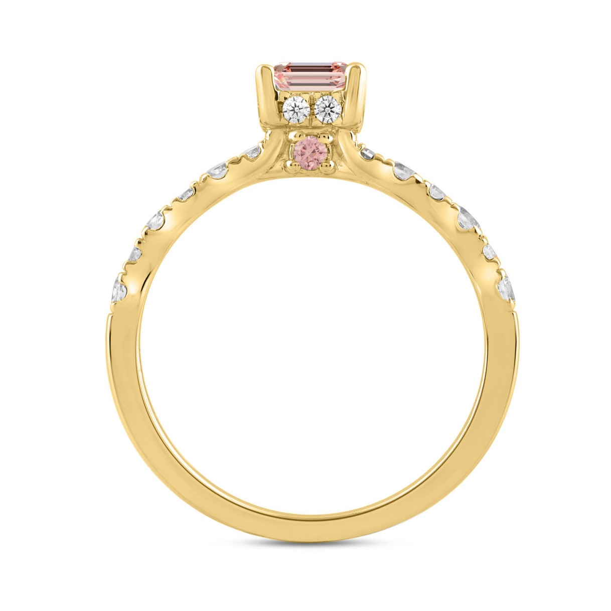 ETERNAL BLUSH COLLECTION LADIES RING 1 1/2CT ROUND/EMERALD DIAMOND 14K YELLOW GOLD (CENTER STONE PINK EMERALD DIAMOND 1CT)