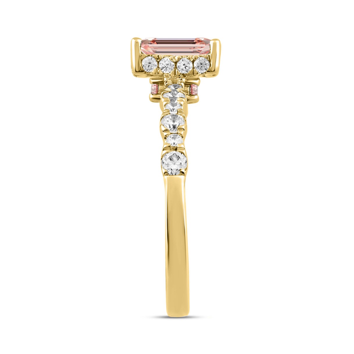 ETERNAL BLUSH COLLECTION LADIES RING 1 1/2CT ROUND/EMERALD DIAMOND 14K YELLOW GOLD (CENTER STONE PINK EMERALD DIAMOND 1CT)