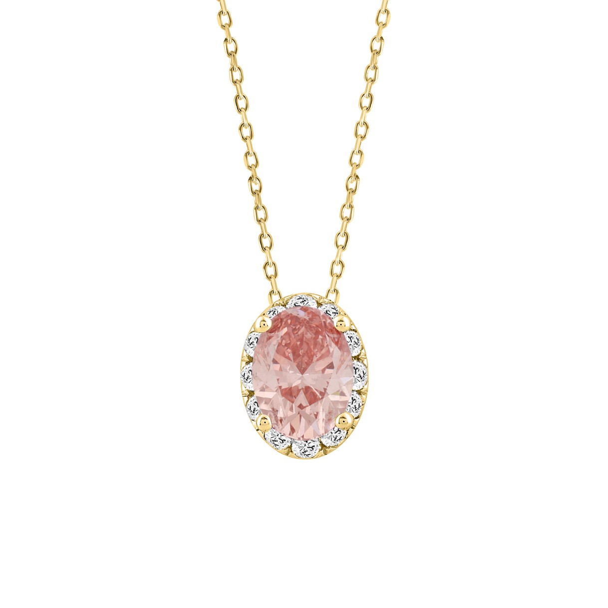 ETERNAL BLUSH COLLECTION LADIES PENDANT 1 1/4CT ROUND/OVAL DIAMOND 14K YELLOW GOLD WITH CHAIN (CENTER STONE PINK OVAL DIAMOND 1CT)