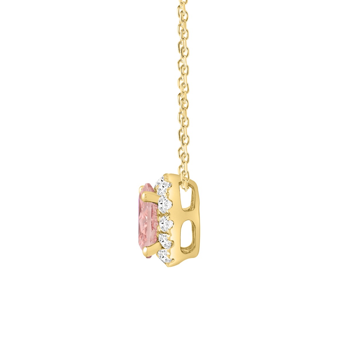 ETERNAL BLUSH COLLECTION LADIES PENDANT 1 1/4CT ROUND/OVAL DIAMOND 14K YELLOW GOLD WITH CHAIN (CENTER STONE PINK OVAL DIAMOND 1CT)