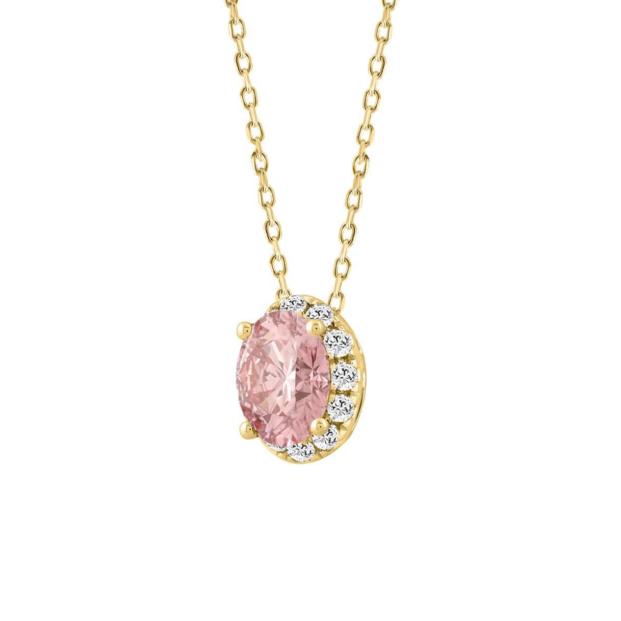 ETERNAL BLUSH COLLECTION LADIES PENDANT 1 1/4CT ROUND/OVAL DIAMOND 14K YELLOW GOLD WITH CHAIN (CENTER STONE PINK OVAL DIAMOND 1CT)