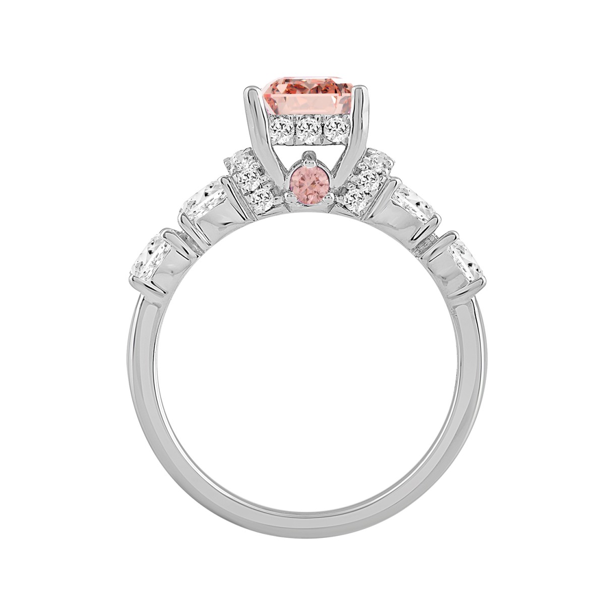 ETERNAL BLUSH COLLECTION LADIES RING 2CT ROUND/PRINCESS/OVAL DIAMOND 14K WHITE GOLD (CENTER STONE PINK PRINCESS DIAMOND 1CT)