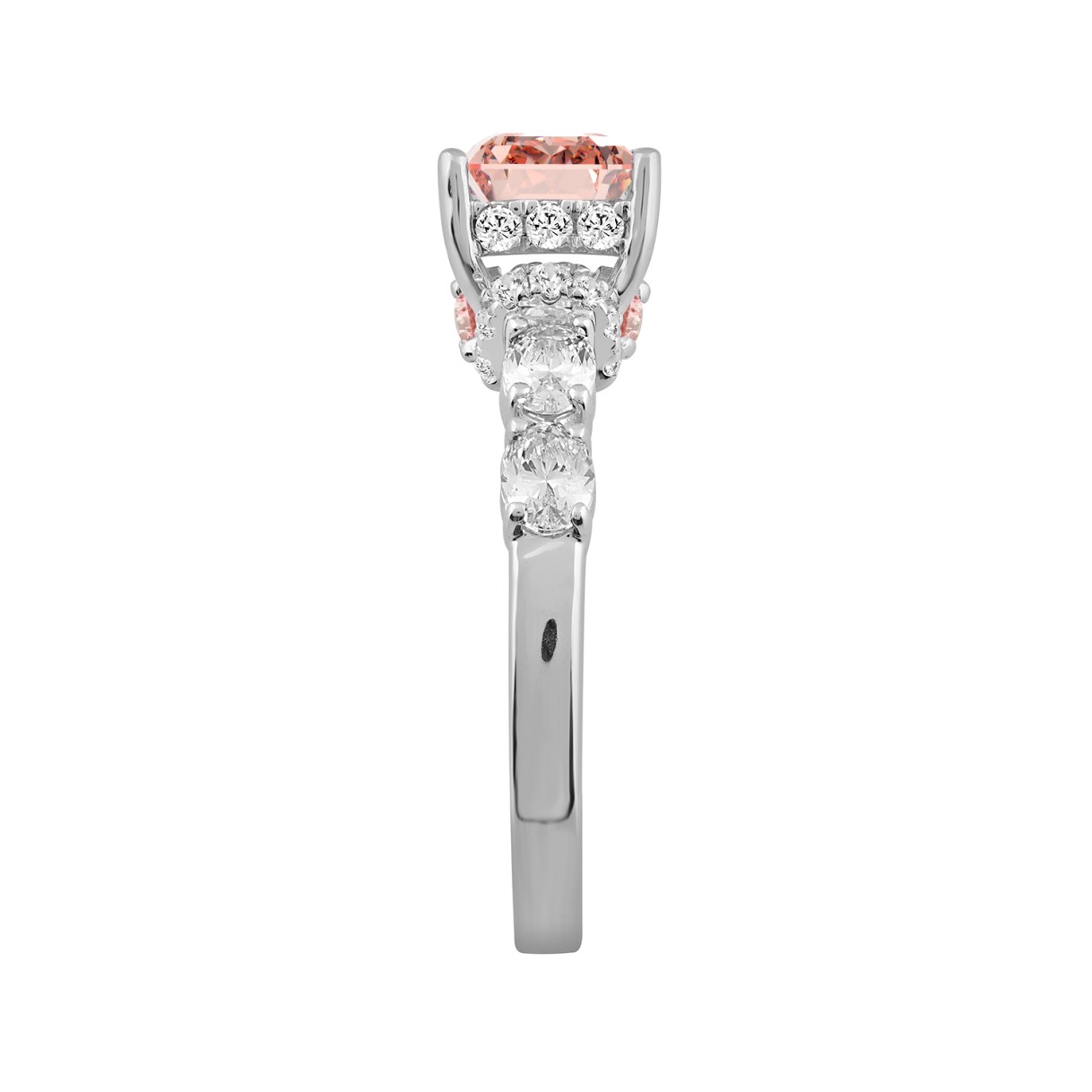 ETERNAL BLUSH COLLECTION LADIES RING 2CT ROUND/PRINCESS/OVAL DIAMOND 14K WHITE GOLD (CENTER STONE PINK PRINCESS DIAMOND 1CT)