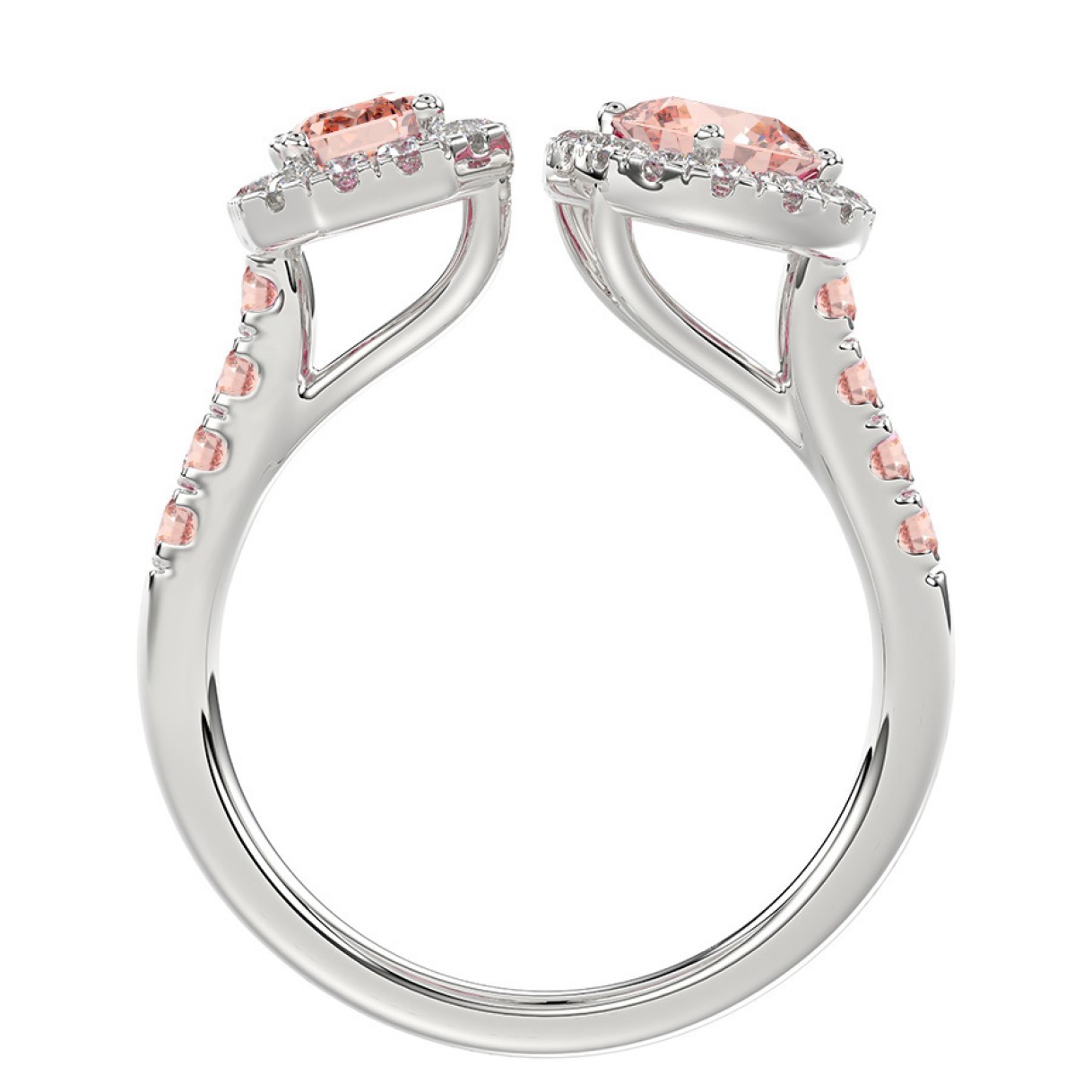 ETERNAL BLUSH COLLECTION LADIES RING 1 1/2CT ROUND/EMERALD/PEAR DIAMOND 14K WHITE GOLD (CENTER STONE PINK EMERALD DIAMOND 1/2CT/CENTER STONE PINK PEAR 1/2CT)