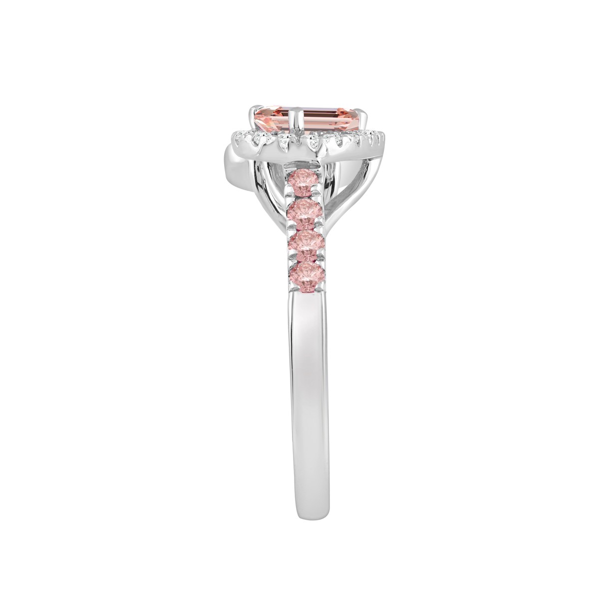 ETERNAL BLUSH COLLECTION LADIES RING 1 1/2CT ROUND/EMERALD/PEAR DIAMOND 14K WHITE GOLD (CENTER STONE PINK EMERALD DIAMOND 1/2CT/CENTER STONE PINK PEAR 1/2CT)