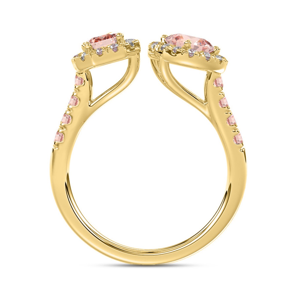 ETERNAL BLUSH COLLECTION LADIES RING 1 1/2CT ROUND/EMERALD/PEAR DIAMOND 14K YELLOW GOLD (CENTER STONE PINK EMERALD DIAMOND 1/2CT/ CENTER STONE PINK PEAR 1/2CT)