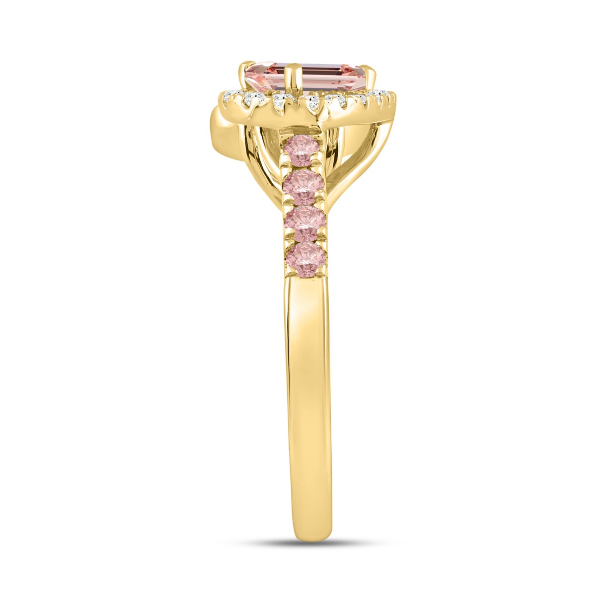 ETERNAL BLUSH COLLECTION LADIES RING 1 1/2CT ROUND/EMERALD/PEAR DIAMOND 14K YELLOW GOLD (CENTER STONE PINK EMERALD DIAMOND 1/2CT/ CENTER STONE PINK PEAR 1/2CT)