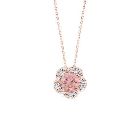 LADIES PENDANT 1CT ROUND DIAMOND 14K ROSE GOLD WITH CHAIN (CENTER STONE ROUND DIAMOND 3/4CT )