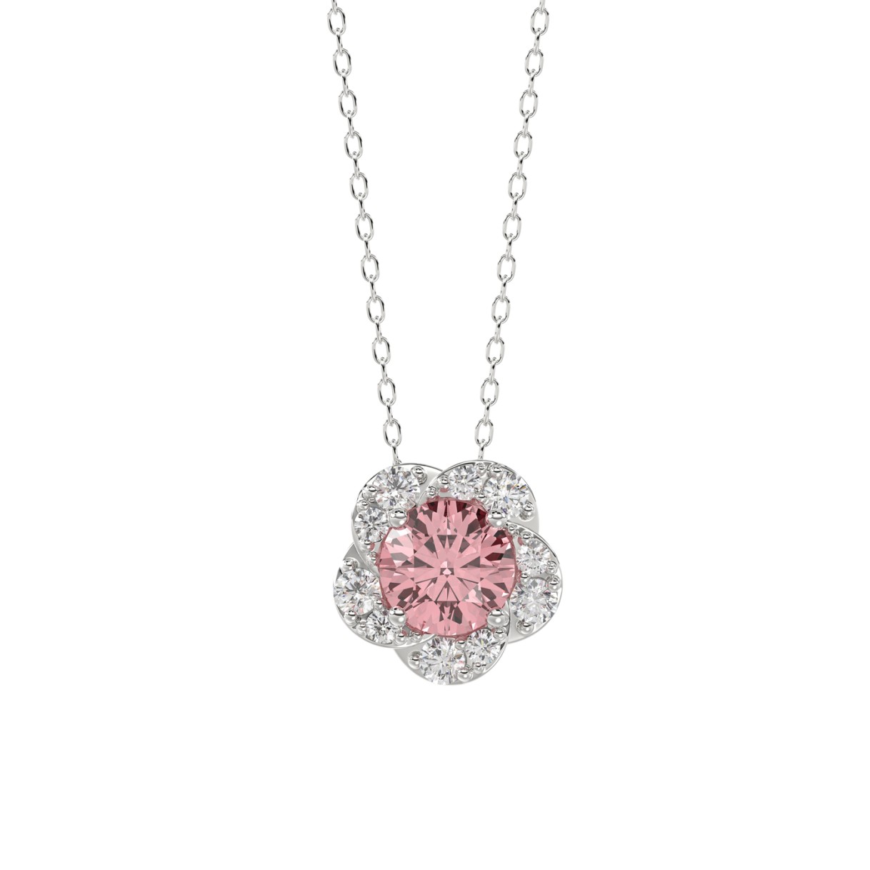 ETERNAL BLUSH COLLECTION LADIES PENDANT 1CT ROUND DIAMOND 14K WHITE GOLD WITH CHAIN (CENTER STONE PINK ROUND DIAMOND 3/4CT)