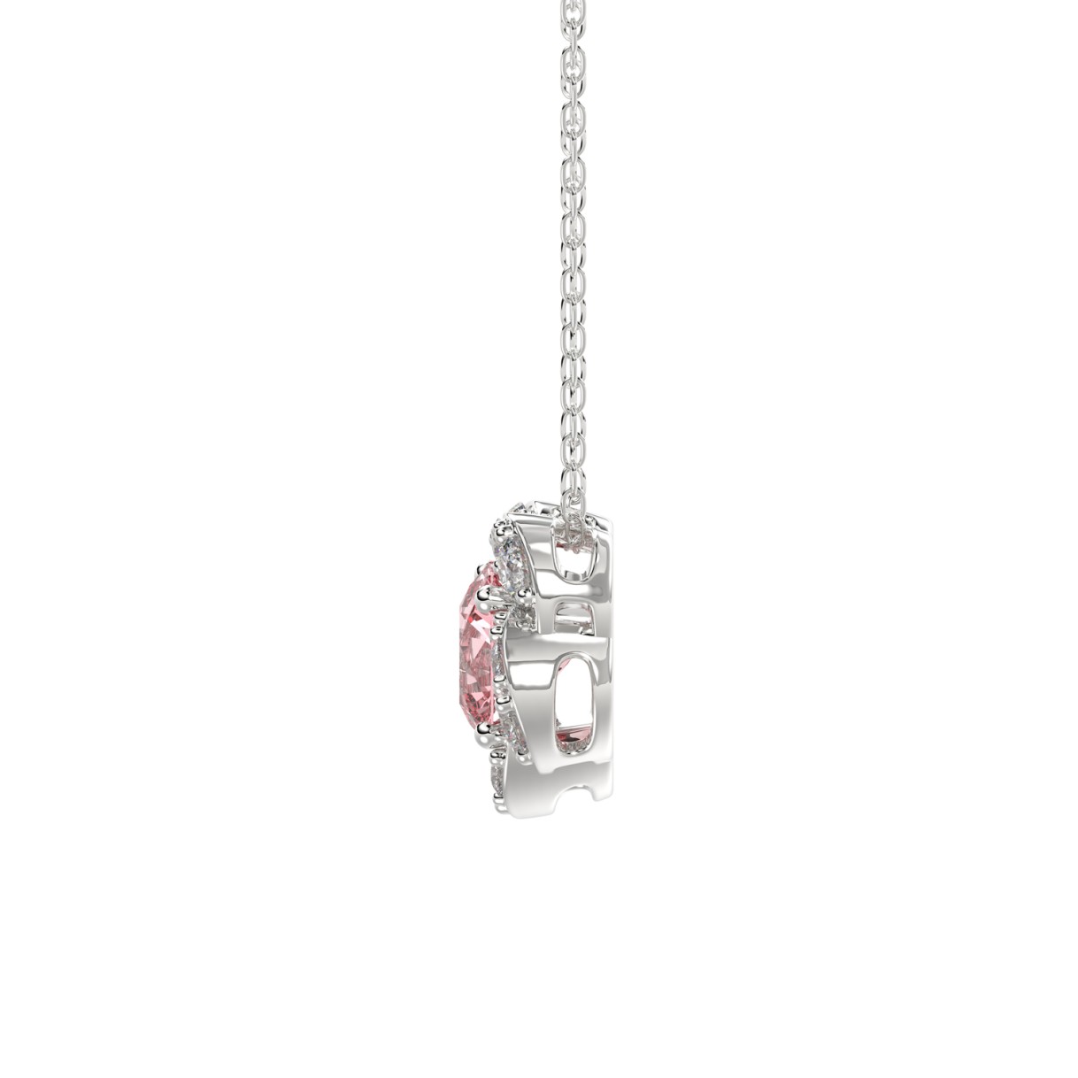 ETERNAL BLUSH COLLECTION LADIES PENDANT 1CT ROUND DIAMOND 14K WHITE GOLD WITH CHAIN (CENTER STONE PINK ROUND DIAMOND 3/4CT)