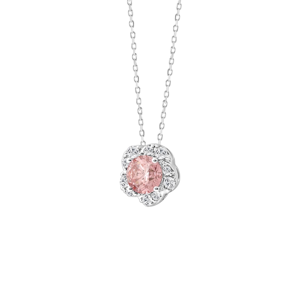 LADIES PENDANT 1CT ROUND DIAMOND 14K WHITE GOLD WITH CHAIN (CENTER STONE ROUND DIAMOND 3/4CT )