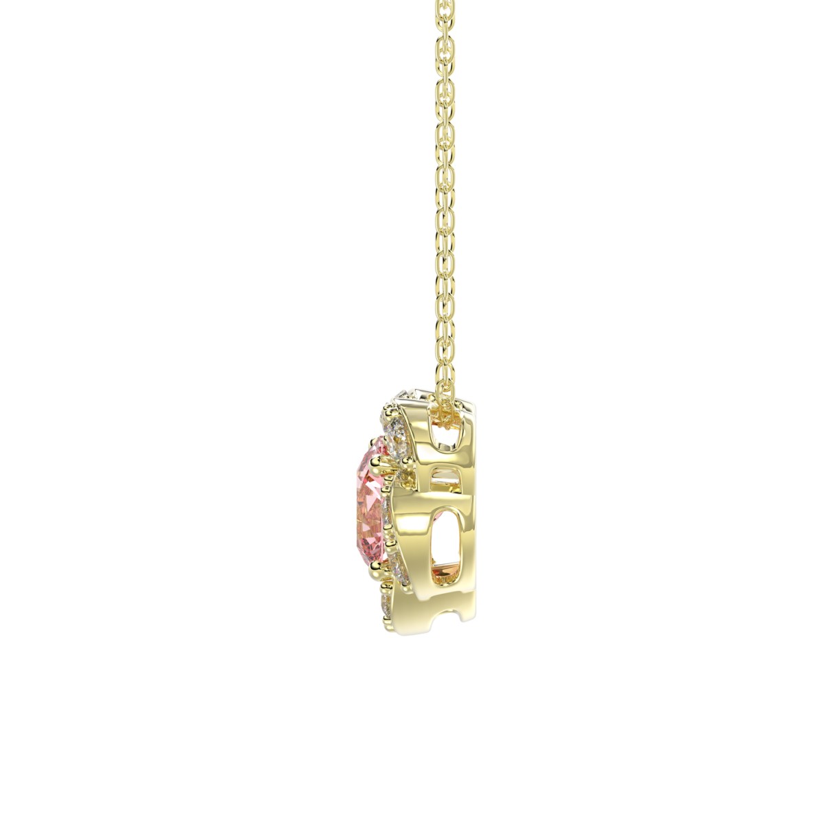 ETERNAL BLUSH COLLECTION LADIES PENDANT 1CT ROUND DIAMOND 14K YELLOW GOLD WITH CHAIN (CENTER STONE PINK ROUND DIAMOND 3/4CT)