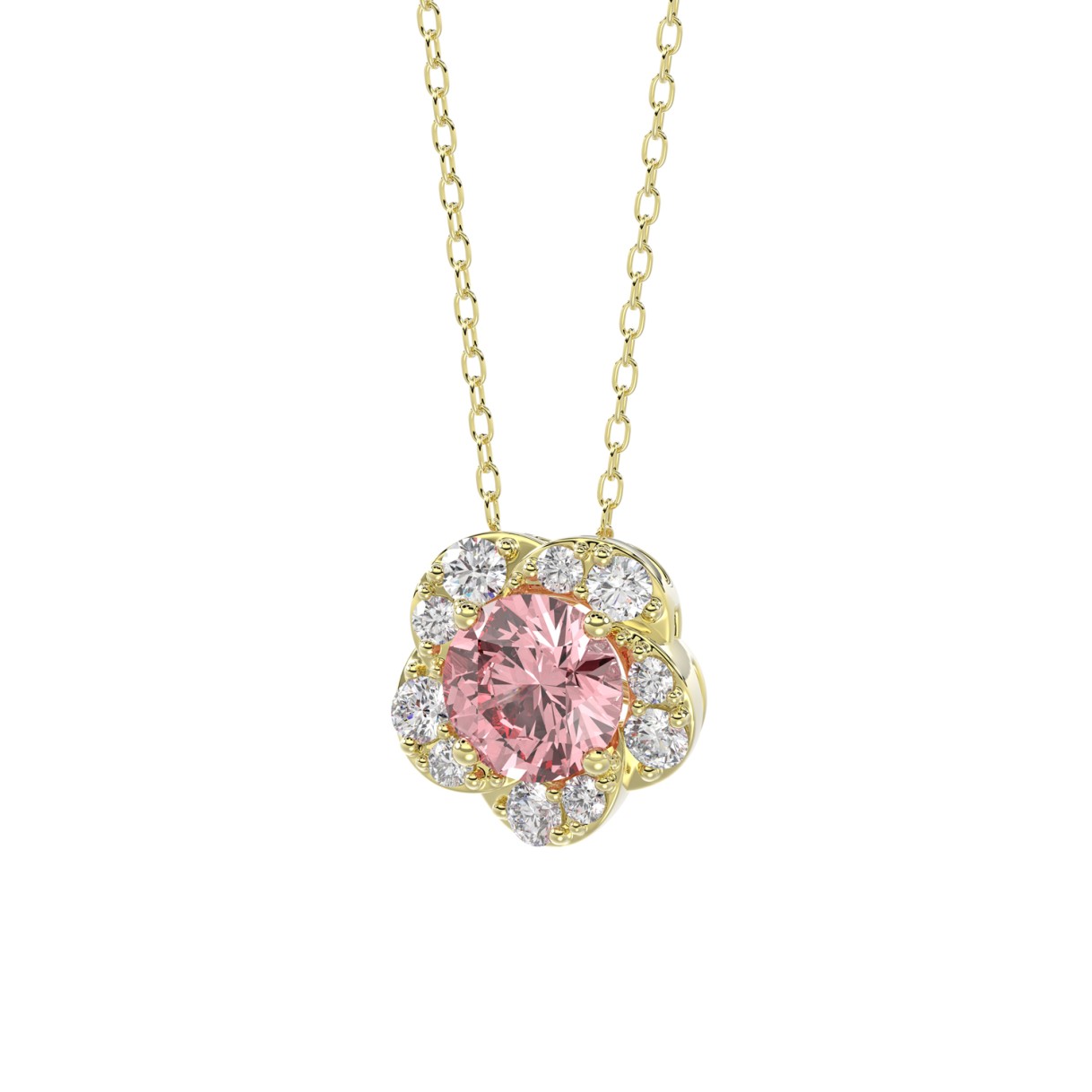 ETERNAL BLUSH COLLECTION LADIES PENDANT 1CT ROUND DIAMOND 14K YELLOW GOLD WITH CHAIN (CENTER STONE PINK ROUND DIAMOND 3/4CT)