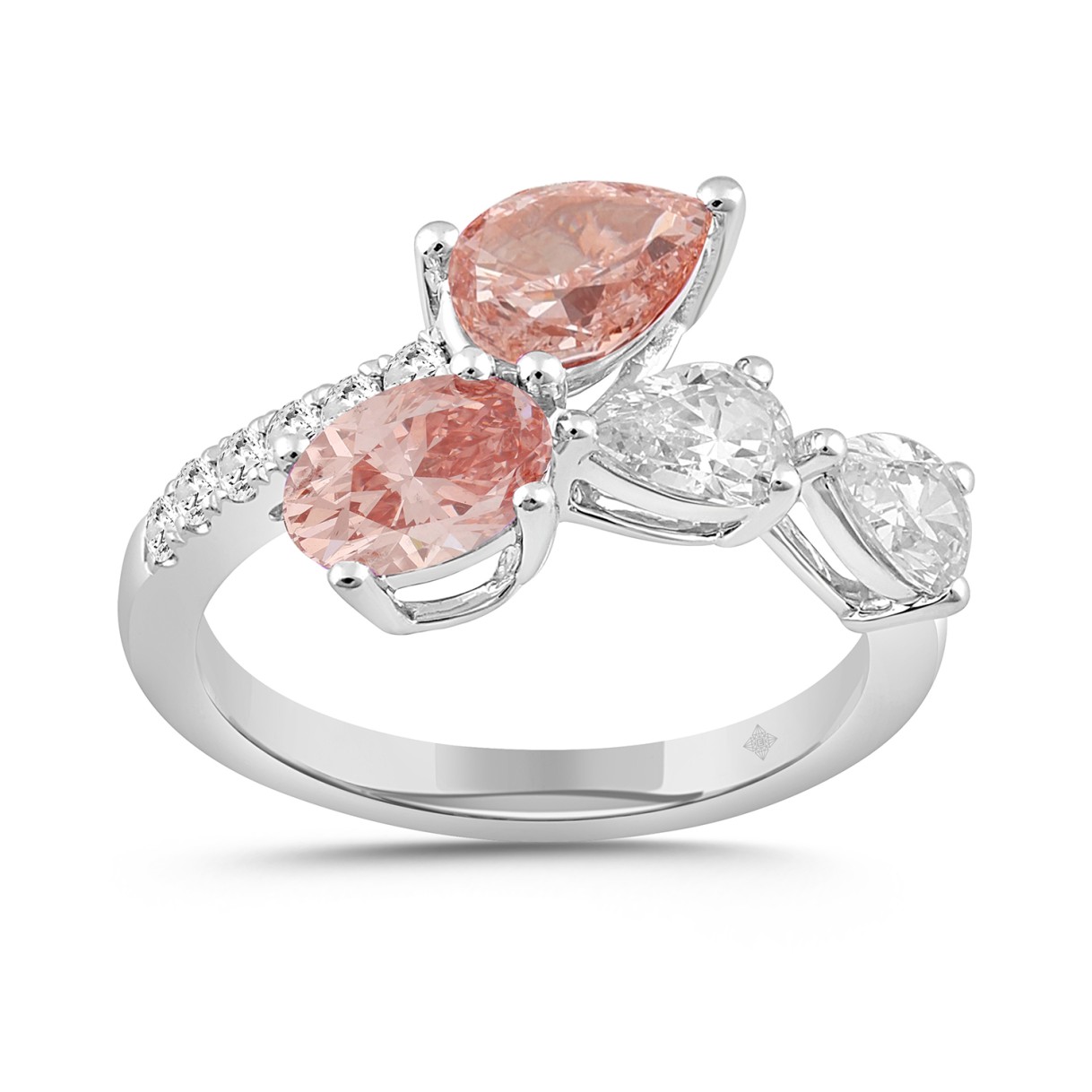 ETERNAL BLUSH COLLECTION LADIES RING 2 1/4CT ROUND/PEAR/OVAL DIAMOND 14K WHITE GOLD (CENTER STONE PINK OVAL/PEAR DIAMOND 3/4CT 3/4CT)
