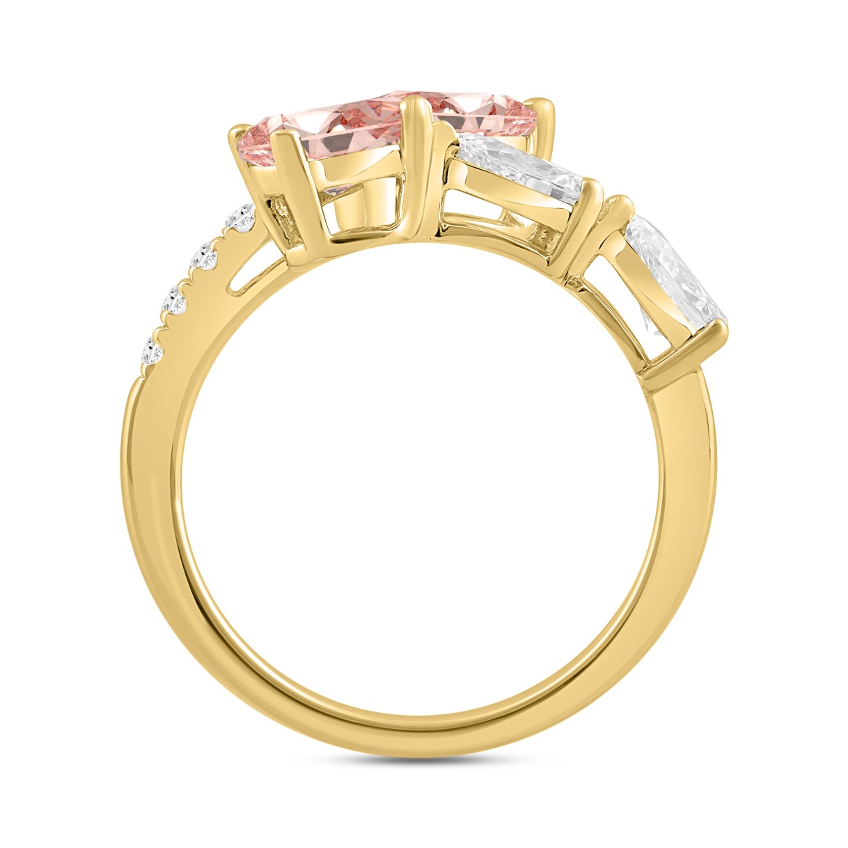 ETERNAL BLUSH COLLECTION LADIES RING 2 1/4CT ROUND/PEAR/OVAL DIAMOND 14K YELLOW GOLD (CENTER STONE PINK OVAL DIAMOND 3/4CT PINK PEAR DIAMOND 3/4CT)
