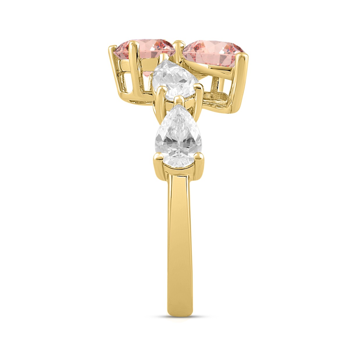 ETERNAL BLUSH COLLECTION LADIES RING 2 1/4CT ROUND/PEAR/OVAL DIAMOND 14K YELLOW GOLD (CENTER STONE PINK OVAL DIAMOND 3/4CT PINK PEAR DIAMOND 3/4CT)