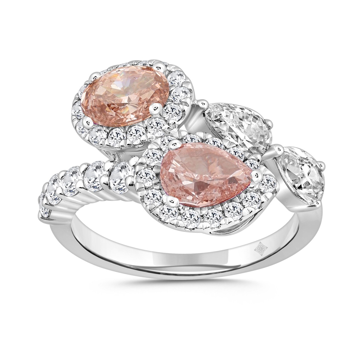 ETERNAL BLUSH COLLECTION LADIES RING 2 1/4CT ROUND/PEAR/OVAL DIAMOND 14K WHITE GOLD (CENTER STONE PINK PEAR DIAMOND 1/2CT / OVAL PINK DIAMOND 1/2CT)