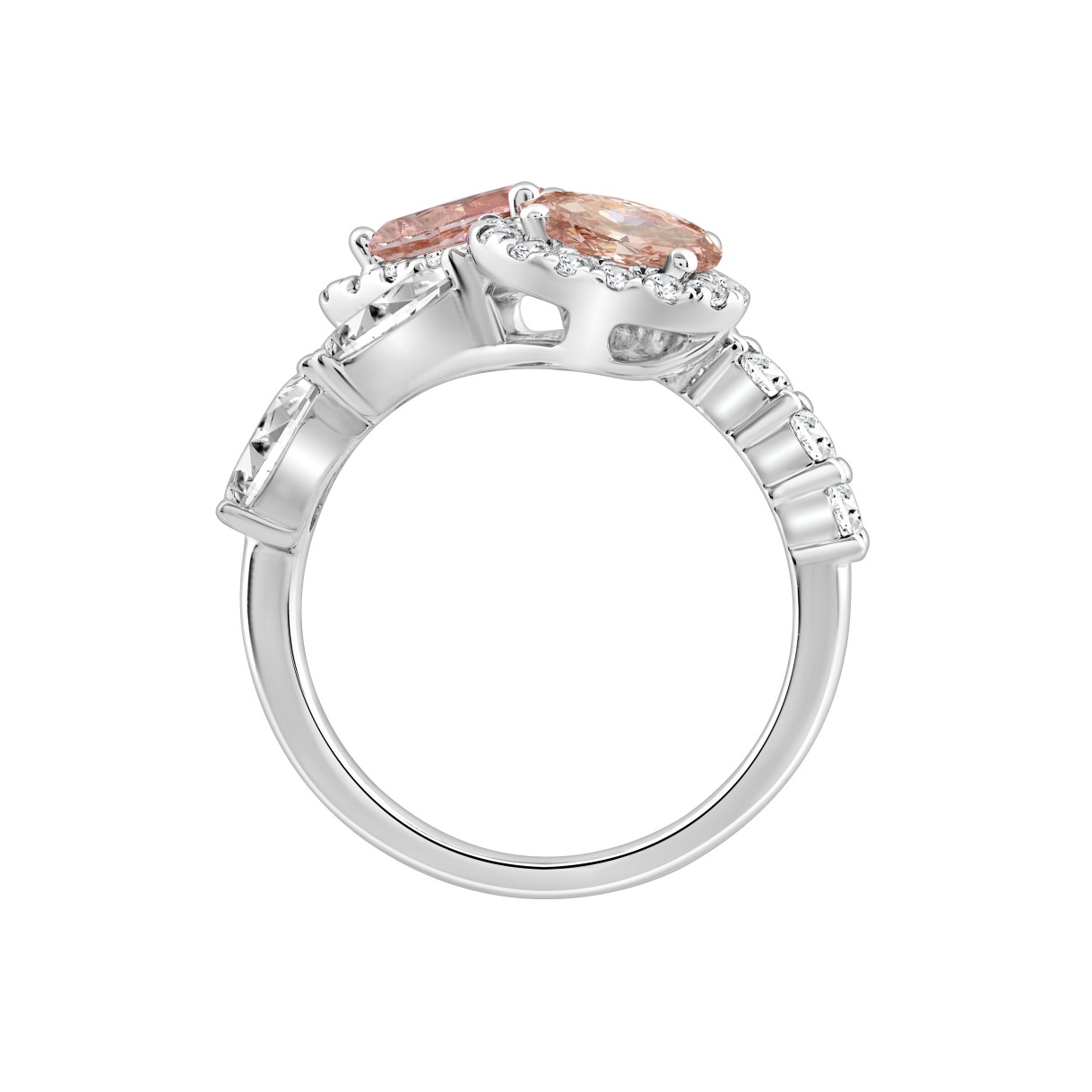 ETERNAL BLUSH COLLECTION LADIES RING 2 1/4CT ROUND/PEAR/OVAL DIAMOND 14K WHITE GOLD (CENTER STONE PINK PEAR DIAMOND 1/2CT / OVAL PINK DIAMOND 1/2CT)