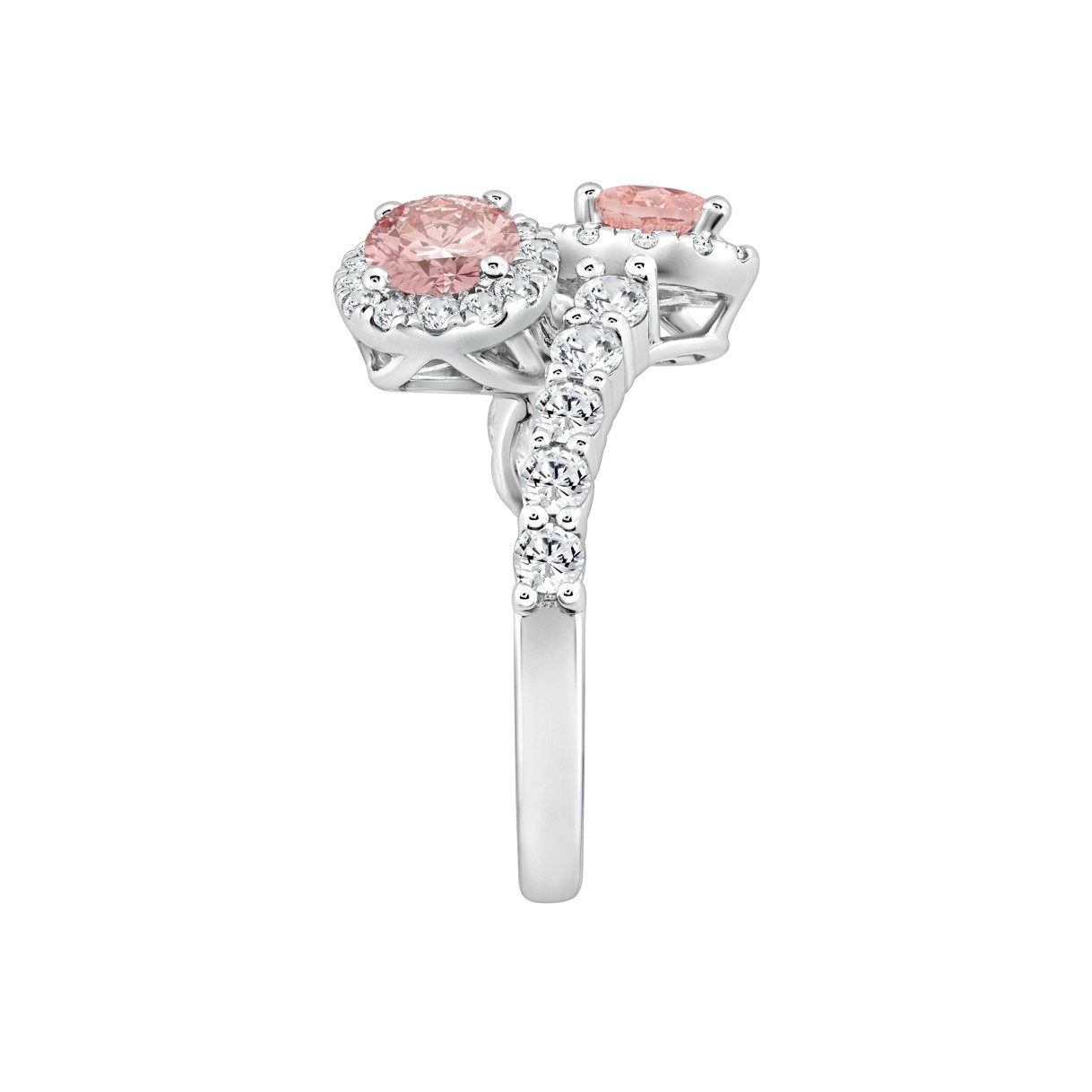 ETERNAL BLUSH COLLECTION LADIES RING 2 1/4CT ROUND/PEAR/OVAL DIAMOND 14K WHITE GOLD (CENTER STONE PINK PEAR DIAMOND 1/2CT / OVAL PINK DIAMOND 1/2CT)