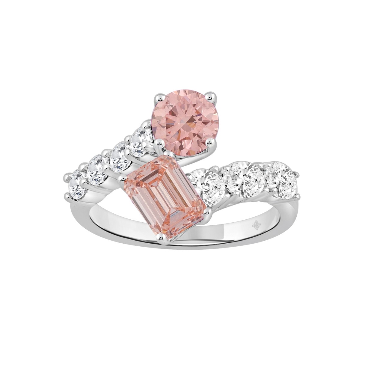 ETERNAL BLUSH COLLECTION LADIES RING 2 3/4CT ROUND/OVAL/EMERALD DIAMOND 14K WHITE GOLD (CENTER STONE PINK ROUND/EMERALD DIAMOND 3/4CT 1CT)