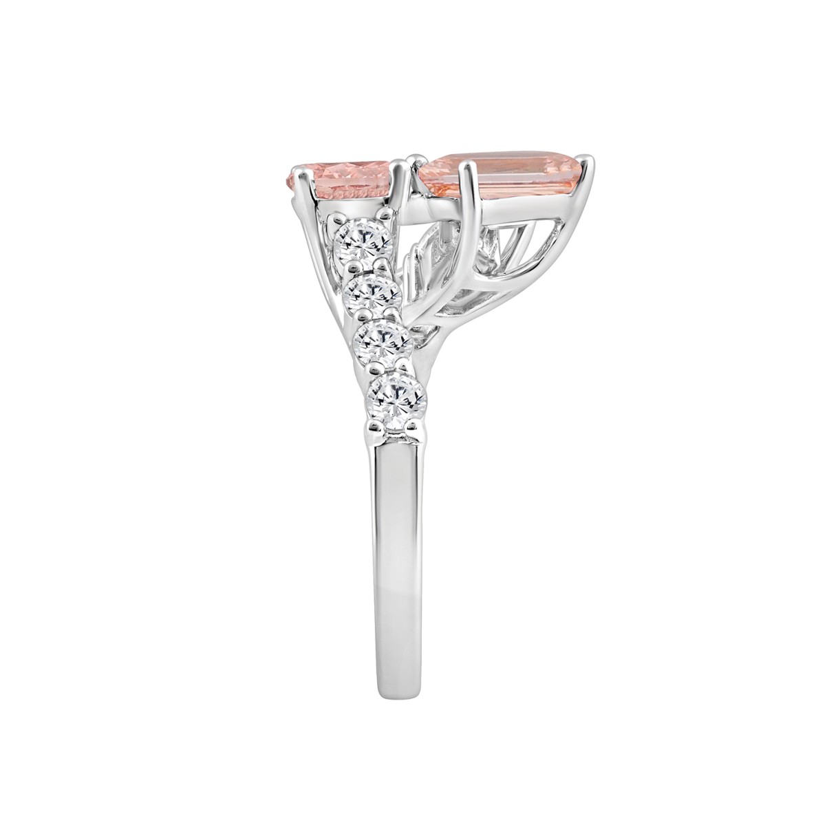 ETERNAL BLUSH COLLECTION LADIES RING 2 3/4CT ROUND/OVAL/EMERALD DIAMOND 14K WHITE GOLD (CENTER STONE PINK ROUND/EMERALD DIAMOND 3/4CT 1CT)