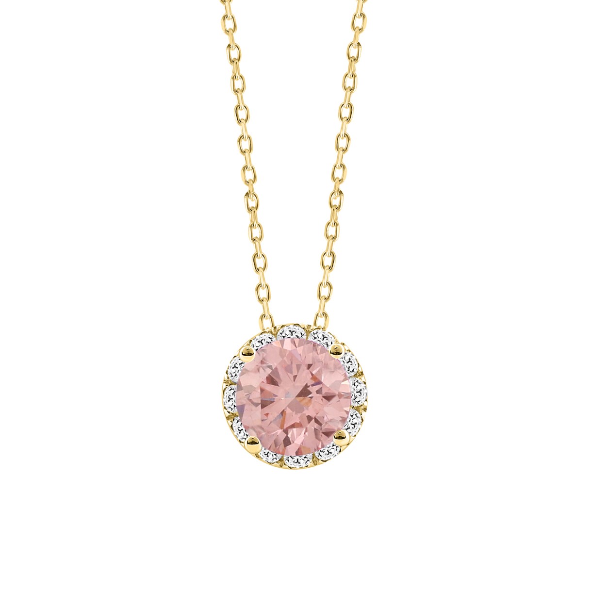 ETERNAL BLUSH COLLECTION LADIES PENDANT 1 1/4CT ROUND DIAMOND 14K YELLOW GOLD (CENTER STONE PINK ROUND DIAMOND 1CT)