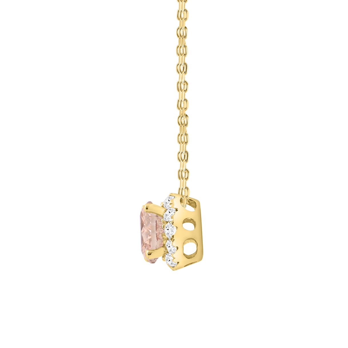 ETERNAL BLUSH COLLECTION LADIES PENDANT 1 1/4CT ROUND DIAMOND 14K YELLOW GOLD (CENTER STONE PINK ROUND DIAMOND 1CT)
