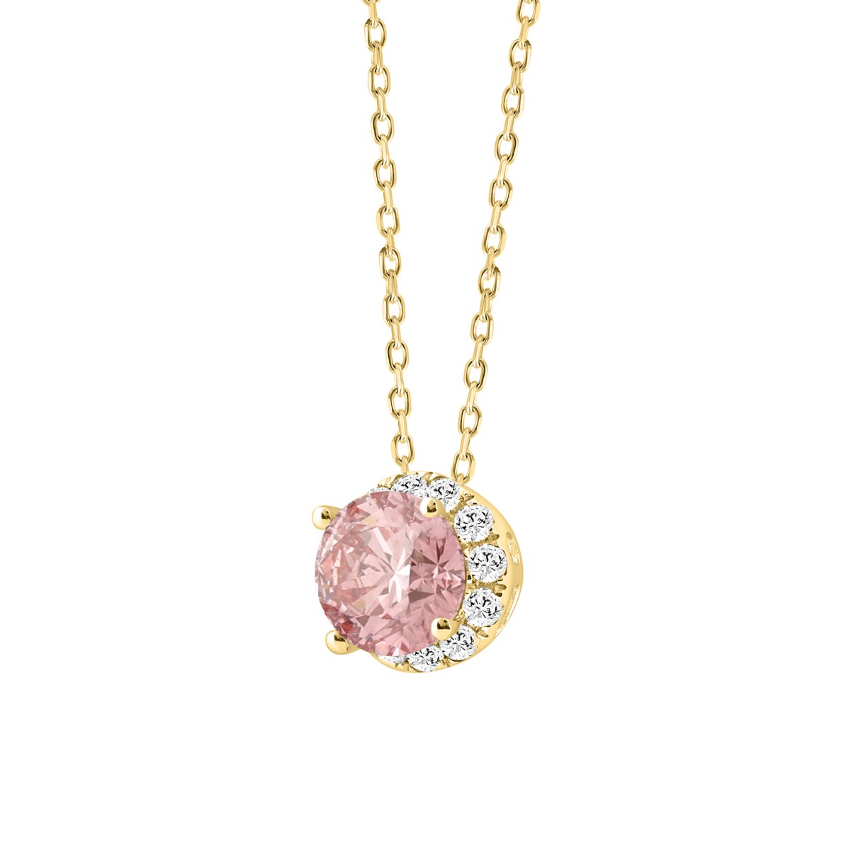 ETERNAL BLUSH COLLECTION LADIES PENDANT 1 1/4CT ROUND DIAMOND 14K YELLOW GOLD (CENTER STONE PINK ROUND DIAMOND 1CT)