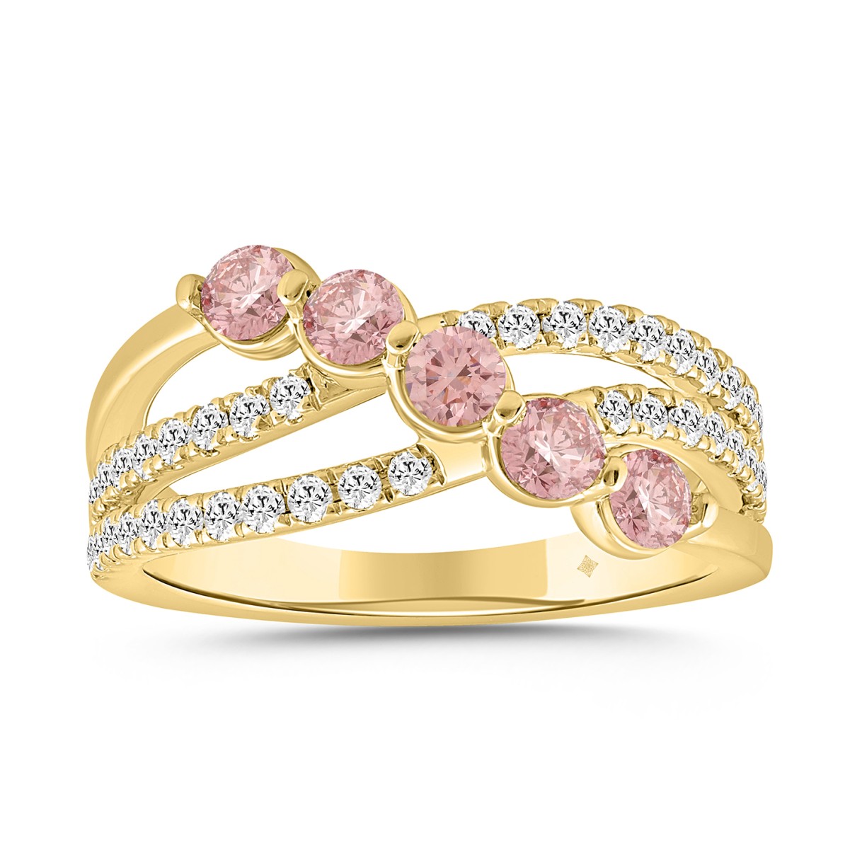 ETERNAL BLUSH COLLECTION LADIES RING 1CT ROUND DIAMOND 14K YELLOW GOLD (ROUND PINK)