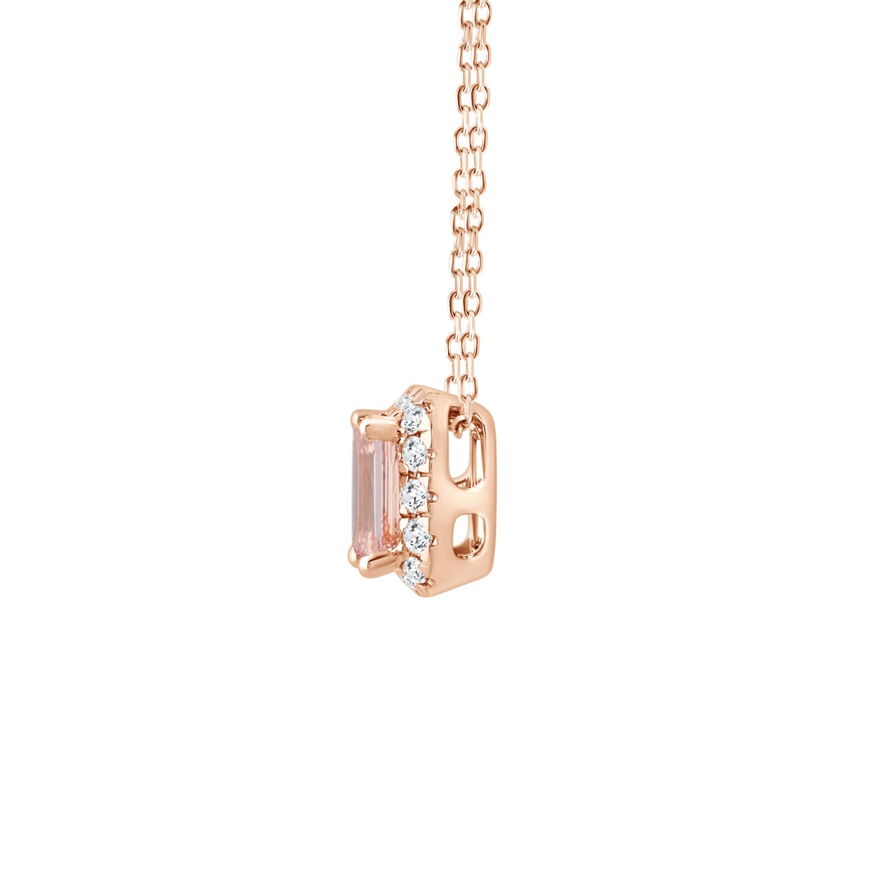 ETERNAL BLUSH COLLECTION LADIES PENDANT 1 1/5CT ROUND/EMERALD DIAMOND 14K ROSE GOLD WITH CHAIN (CENTER STONE PINK EMERALD DIAMOND 1CT)