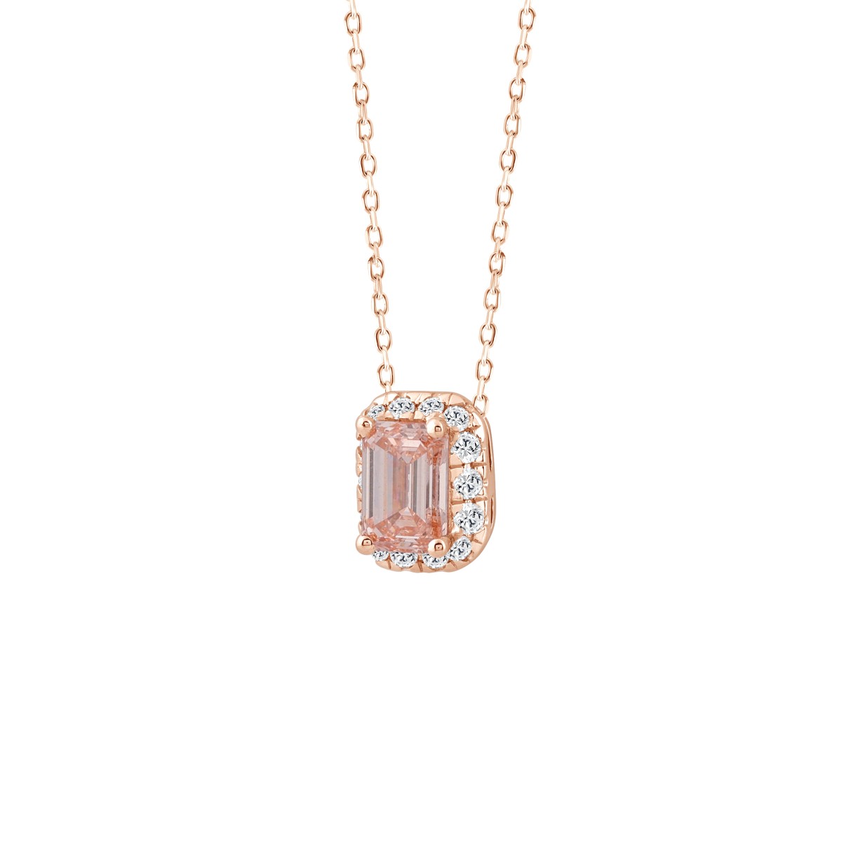 LADIES PENDANT 1 1/5CT ROUND/EMERALD DIAMOND 14K ROSE GOLD WITH CHAIN (CENTER STONE EMERALD DIAMOND 1CT)