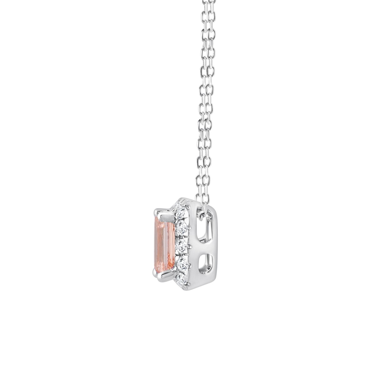ETERNAL BLUSH COLLECTION LADIES PENDANT 1 1/5CT ROUND/EMERALD DIAMOND 14K WHITE GOLD WITH CHAIN (CENTER STONE PINK EMERALD DIAMOND 1CT)