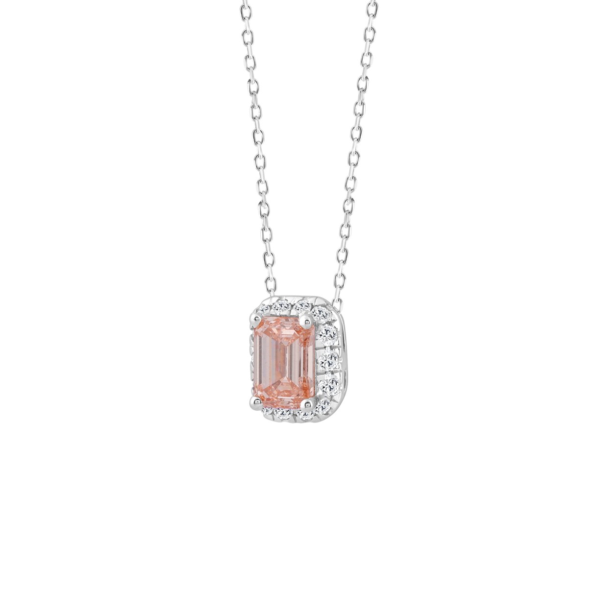 ETERNAL BLUSH COLLECTION LADIES PENDANT 1 1/5CT ROUND/EMERALD DIAMOND 14K WHITE GOLD WITH CHAIN (CENTER STONE PINK EMERALD DIAMOND 1CT)