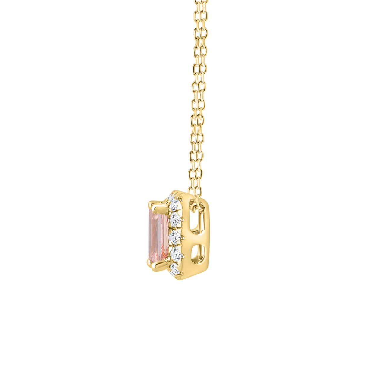 ETERNAL BLUSH COLLECTION LADIES PENDANT 1 1/5CT ROUND/EMERALD DIAMOND 14K YELLOW GOLD WITH CHAIN (CENTER STONE PINK EMERALD DIAMOND 1CT)