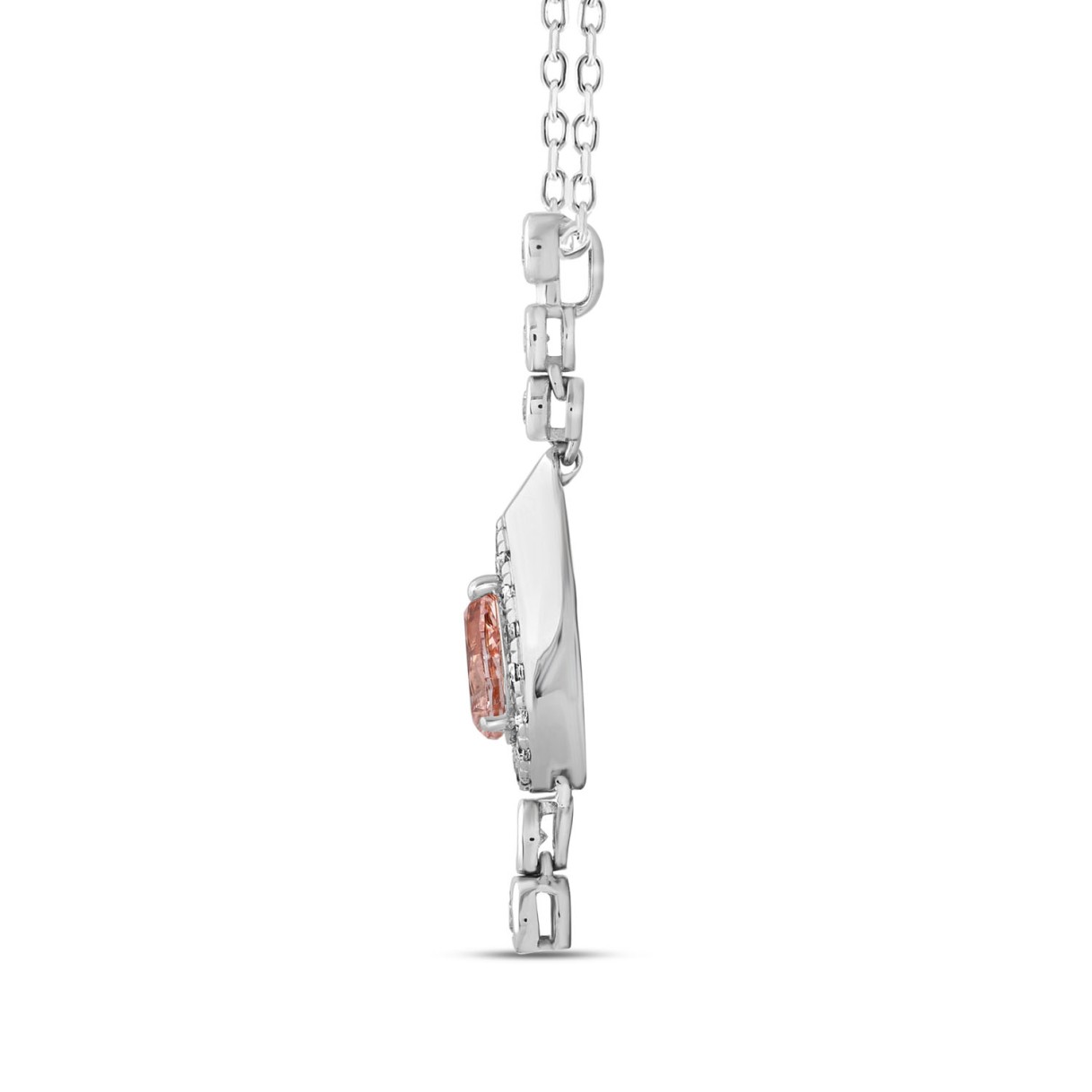 ETERNAL BLUSH COLLECTION LADIES PENDANT 3/4CT ROUND/PEAR DIAMOND 14K WHITE GOLD WITH CHAIN (CENTER STONE PINK PEAR DIAMOND 1/2CT)