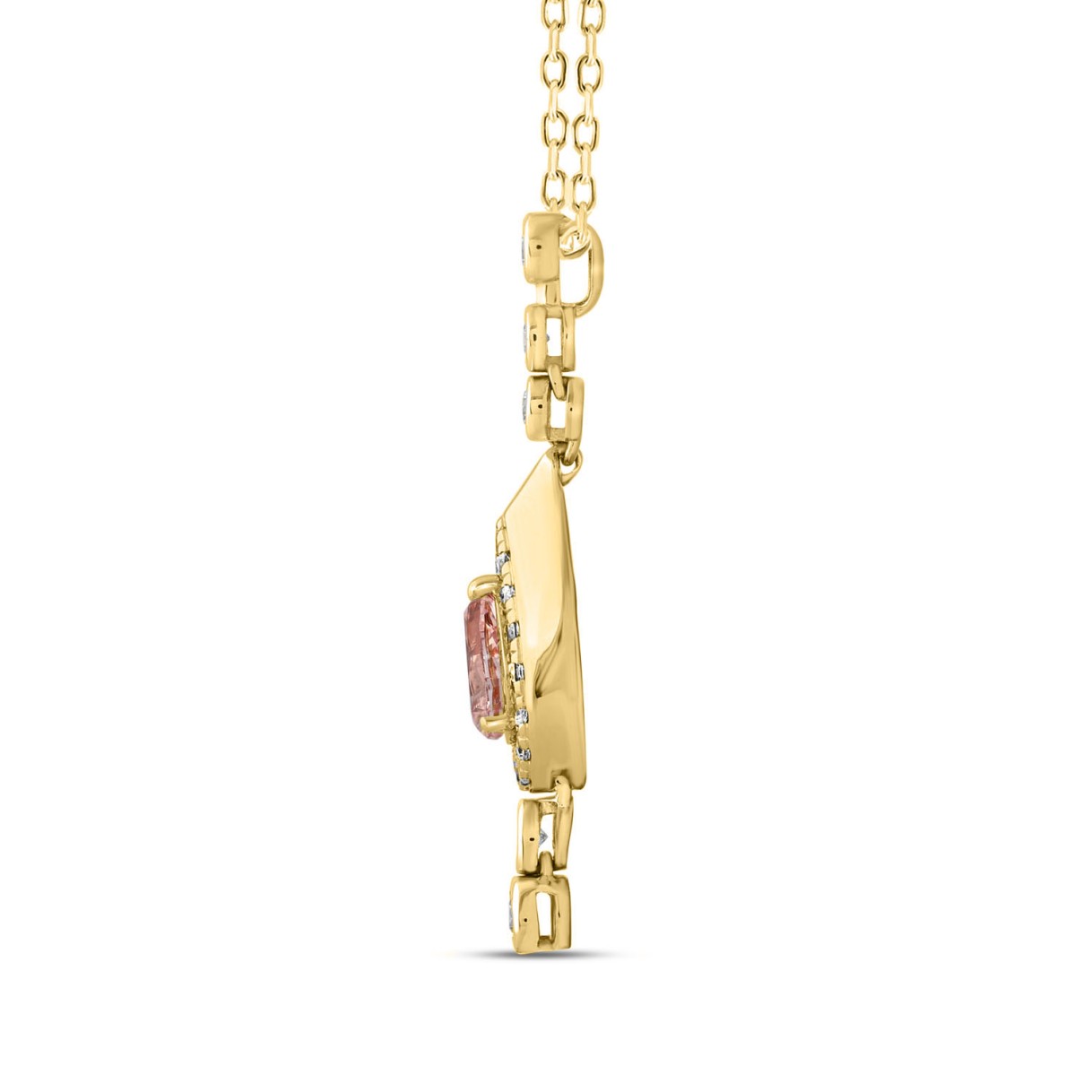 ETERNAL BLUSH COLLECTION LADIES PENDANT 3/4CT ROUND/PEAR DIAMOND 14K YELLOW GOLD WITH CHAIN (CENTER STONE PINK PEAR DIAMOND 1/2CT)