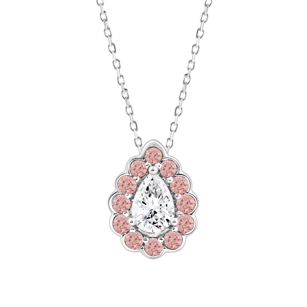 LADIES PENDANT 1 1/4CT ROUND/PEAR DIAMOND 14K WHITE GOLD WITH CHAIN (CENTER STONE PEAR DIAMOND 3/4CT)