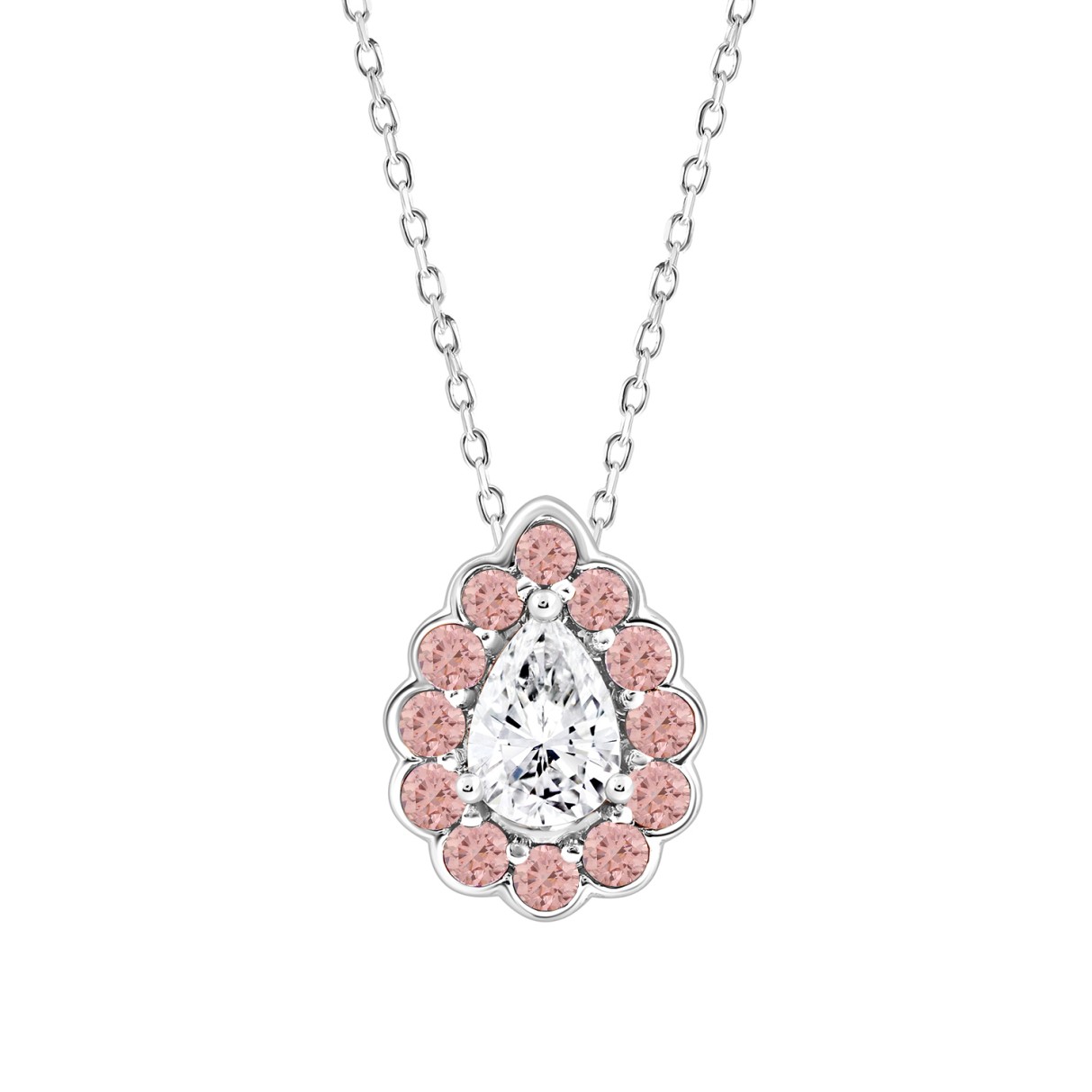 LADIES PENDANT 1 1/4CT ROUND/PEAR DIAMOND 14K WHITE GOLD WITH CHAIN (CENTER STONE PEAR DIAMOND 3/4CT)