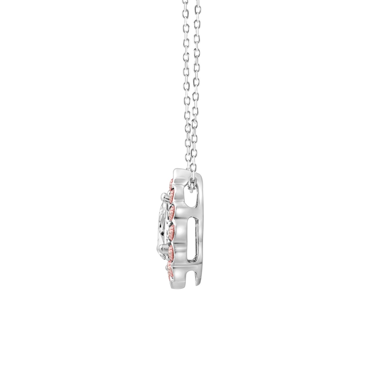 ETERNAL BLUSH COLLECTION LADIES PENDANT 1 1/4CT PINK ROUND DIAMOND/PEAR DIAMOND 14K WHITE GOLD WITH CHAIN (CENTER STONE PEAR DIAMOND 3/4CT)