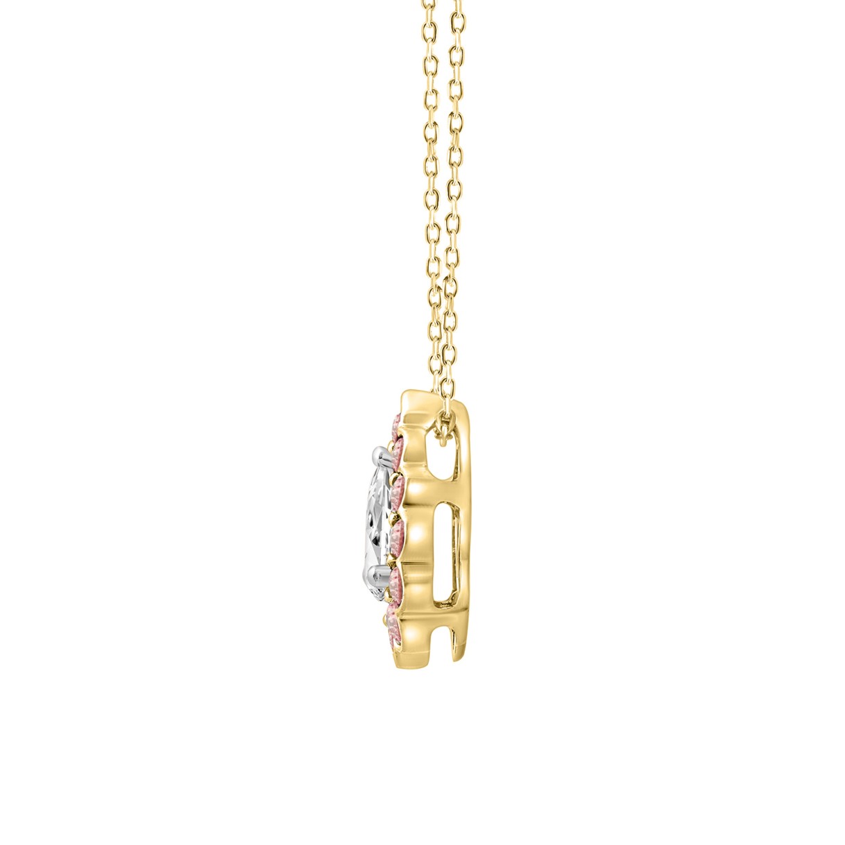 ETERNAL BLUSH COLLECTION LADIES PENDANT 1 1/4CT ROUND/PINK PEAR DIAMOND 14K YELLOW GOLD WITH CHAIN (CENTER STONE PEAR DIAMOND 3/4CT)