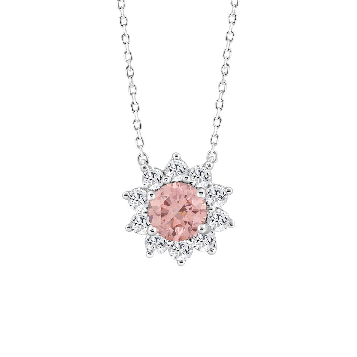 ETERNAL BLUSH COLLECTION LADIES NECKLACE 1 1/4CT ROUND DIAMOND 14K WHITE GOLD WITH CHAIN (CENTER STONE PINK ROUND DIAMOND 3/4CT)