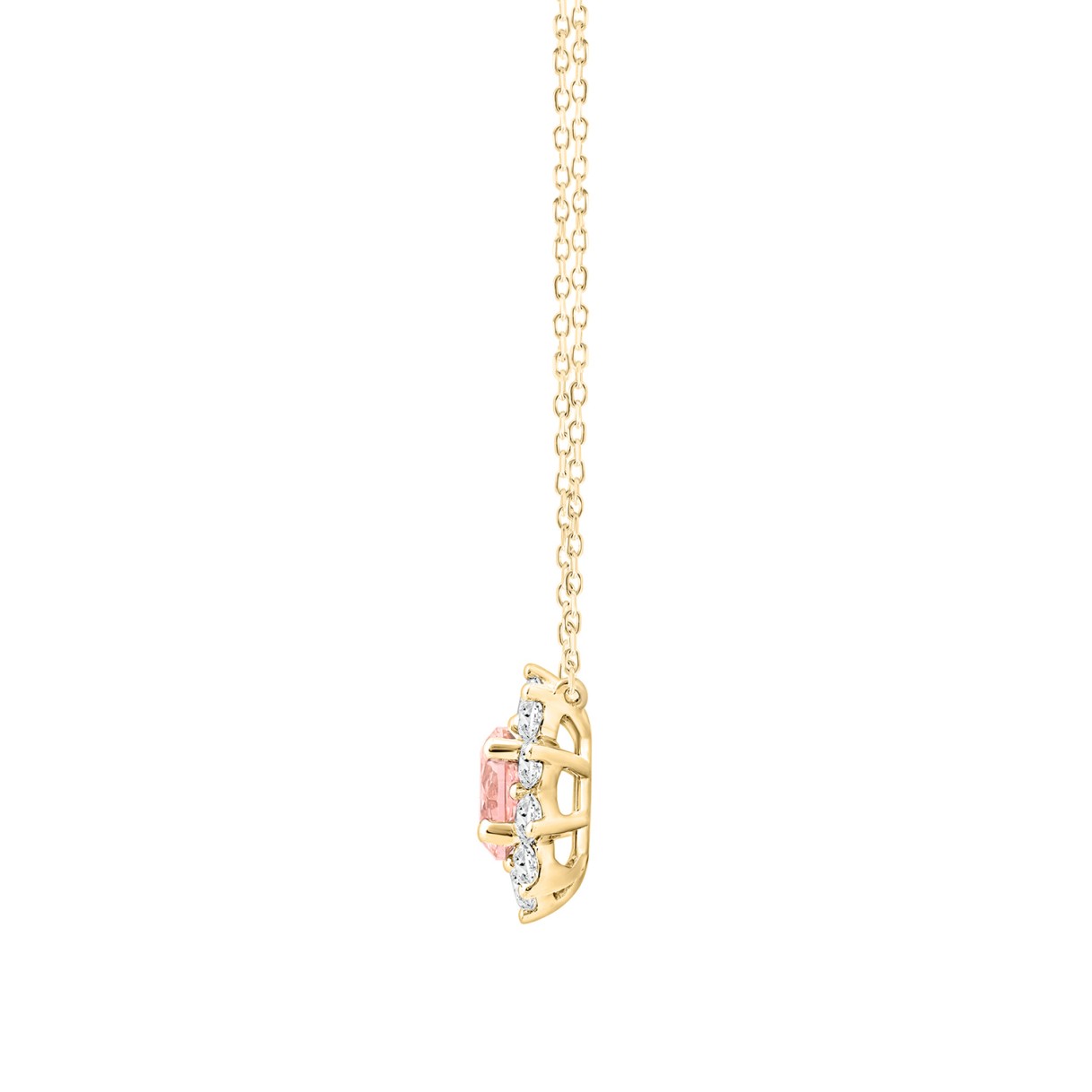 ETERNAL BLUSH COLLECTION LADIES NECKLACE 1 1/4CT ROUND DIAMOND 14K YELLOW GOLD WITH CHAIN (CENTER STONE PINK ROUND DIAMOND 3/4CT)