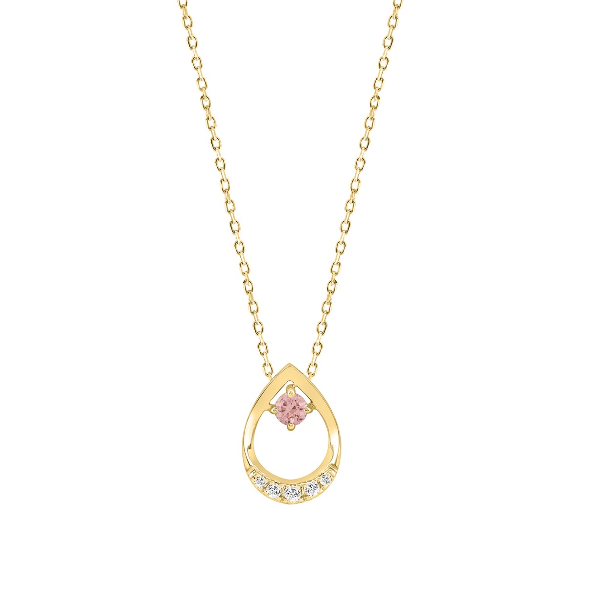 ETERNAL BLUSH COLLECTION LADIES NECKLACE 1/4CT ROUND DIAMOND 14K YELLOW GOLD WITH CHAIN (CENTER STONE PINK ROUND DIAMOND 1/6CT)