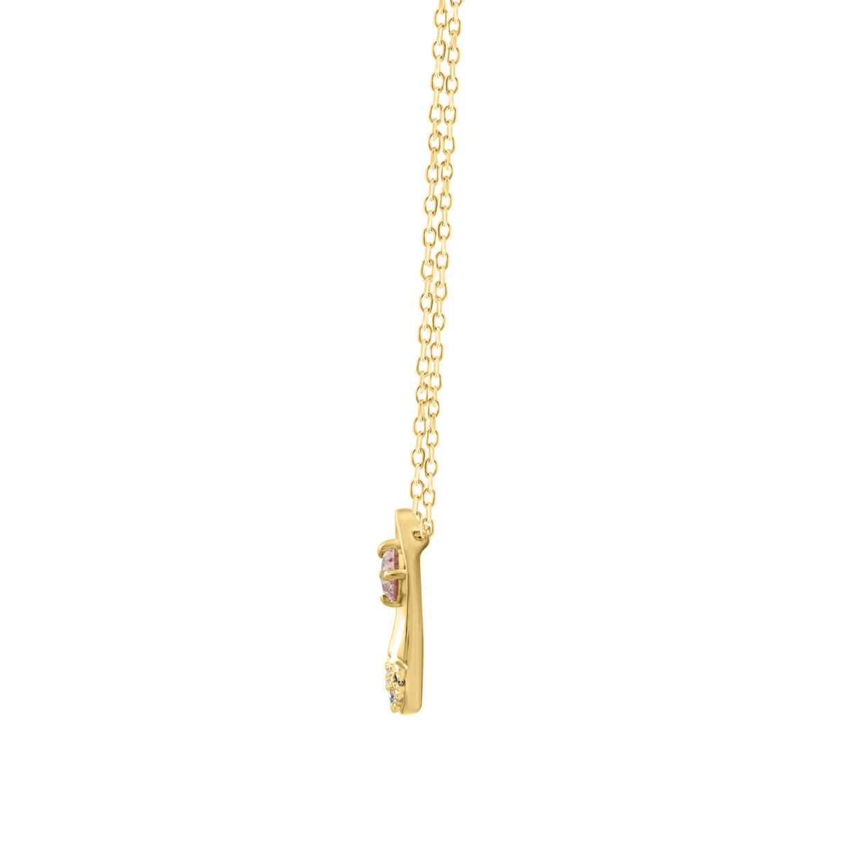ETERNAL BLUSH COLLECTION LADIES NECKLACE 1/4CT ROUND DIAMOND 14K YELLOW GOLD WITH CHAIN (CENTER STONE PINK ROUND DIAMOND 1/6CT)