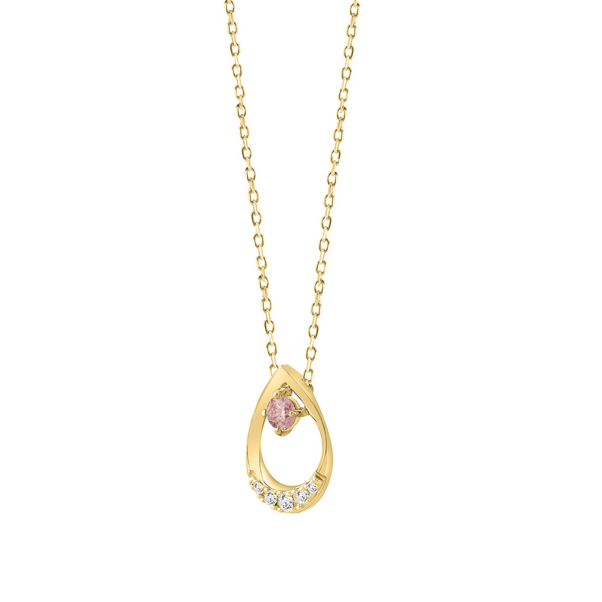 ETERNAL BLUSH COLLECTION LADIES NECKLACE 1/4CT ROUND DIAMOND 14K YELLOW GOLD WITH CHAIN (CENTER STONE PINK ROUND DIAMOND 1/6CT)