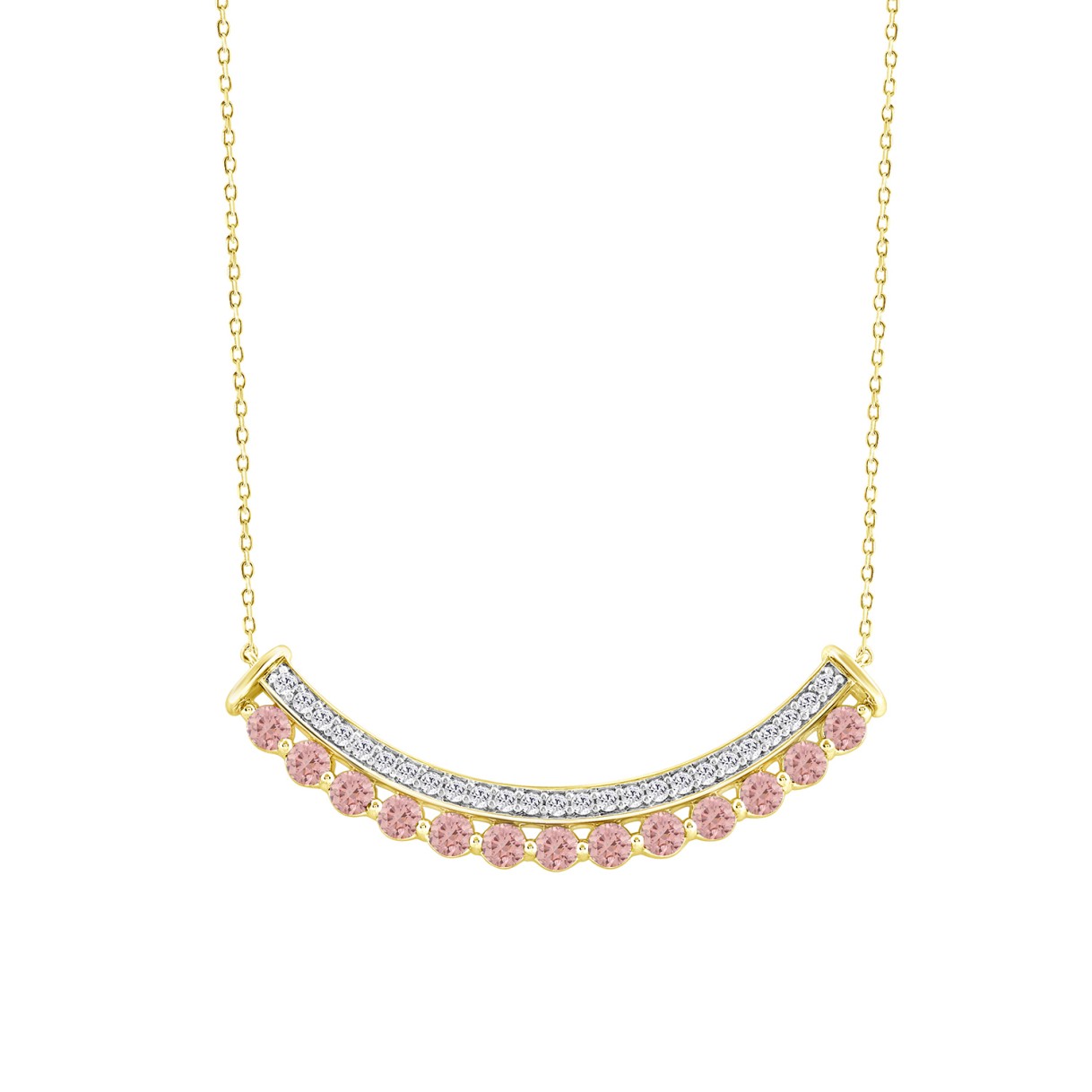 ETERNAL BLUSH COLLECTION LADIES NECKLACE 2CT ROUND DIAMOND 14K YELLOW GOLD WITH CHAIN (ROUND PINK)
